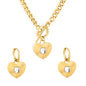 Wholesale Waterproof PVD Pave Heart Jewelry Set (Necklace/Earrings) White & Black & Green CZ