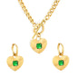 Wholesale Waterproof PVD Pave Heart Jewelry Set (Necklace/Earrings) White & Black & Green CZ
