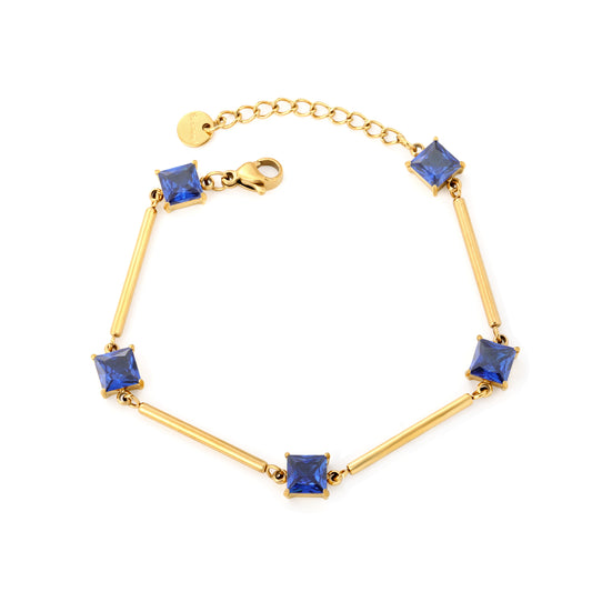 Bulk Waterproof PVD Gold Bamboo Rod & Square CZ Bracelet