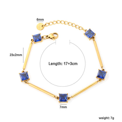 Bulk Waterproof PVD Gold Bamboo Rod & Square CZ Bracelet