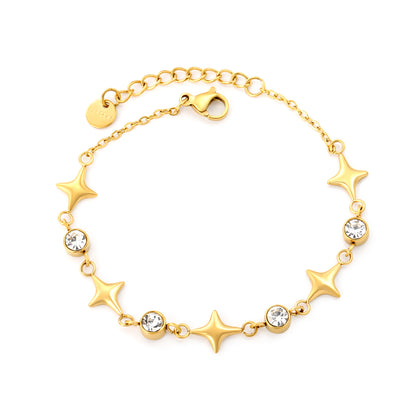 Wholesale Waterproof PVD Gold Star & Round CZ Charm Bracelet