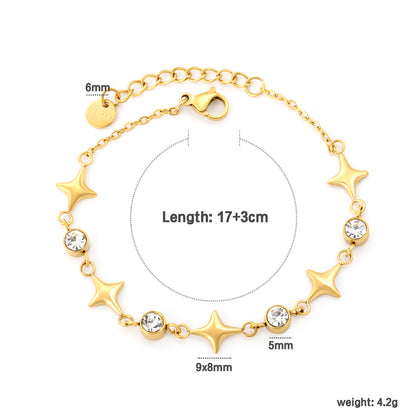 Wholesale Waterproof PVD Gold Star & Round CZ Charm Bracelet