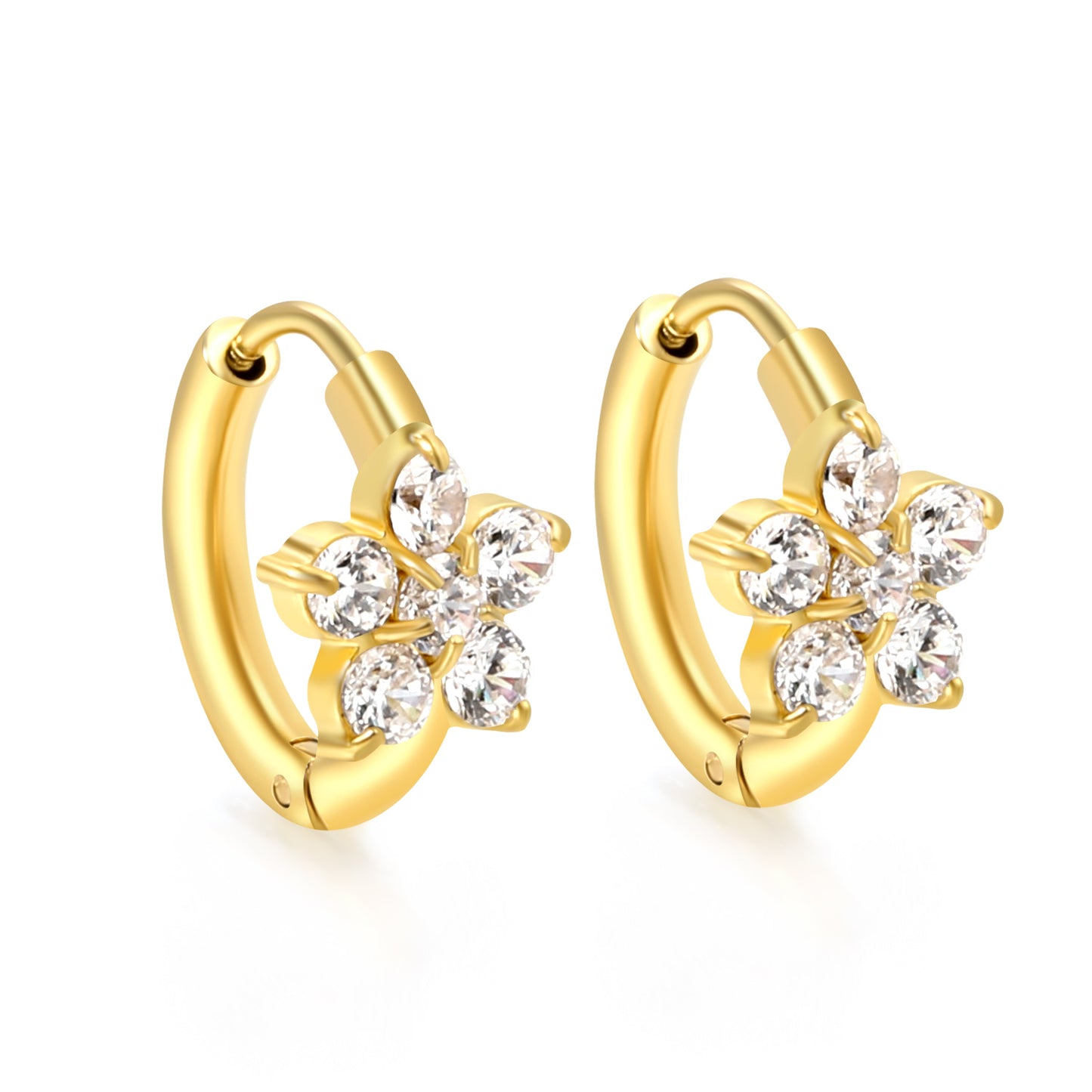 Wholesale Gold Flower - Shaped Hoop Earrings with Sparkling Diamond Accents for Jewelry Suppliers