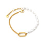 Wholesale Waterproof PVD Gold Plastic Pearl & Link Buckle Bracelet