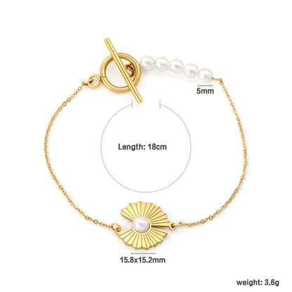 Delicate Light Luxury PVD Gold Pearl Pendant Bracelet Waterproof