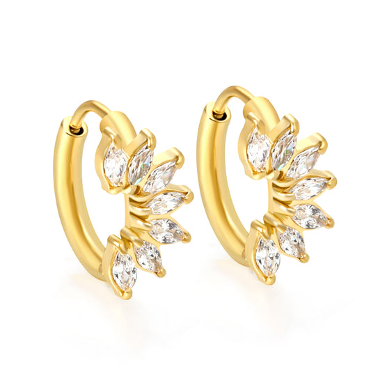 Wholesale Gold Hoop Earrings with Leaf - like Diamond Embellishments for Fashion Wholesalers