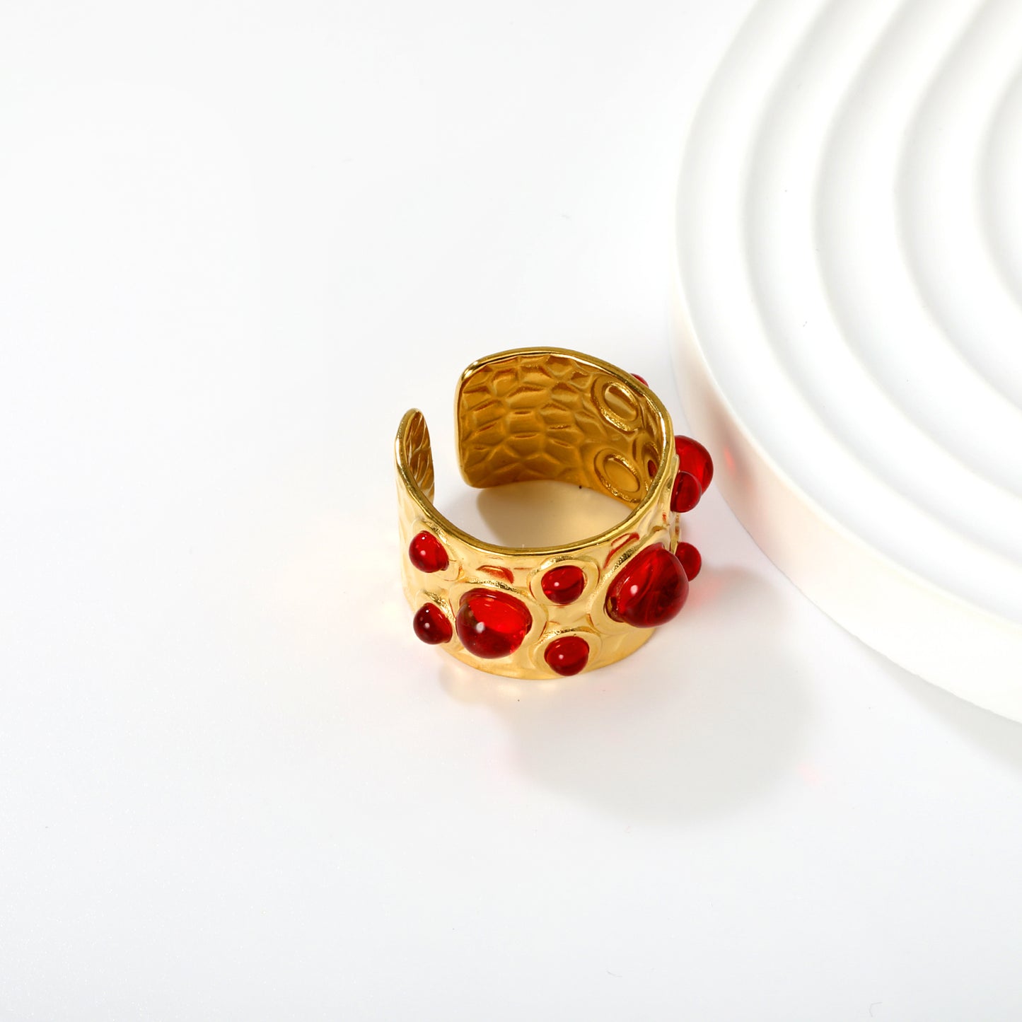 Retro Gemstone Open Ring Stainless Steel Tarnish-Free (3 Colors)