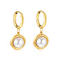 Wholesale Stainless Steel Circle with Round Twisted Edge with Half White Pearl Earrings