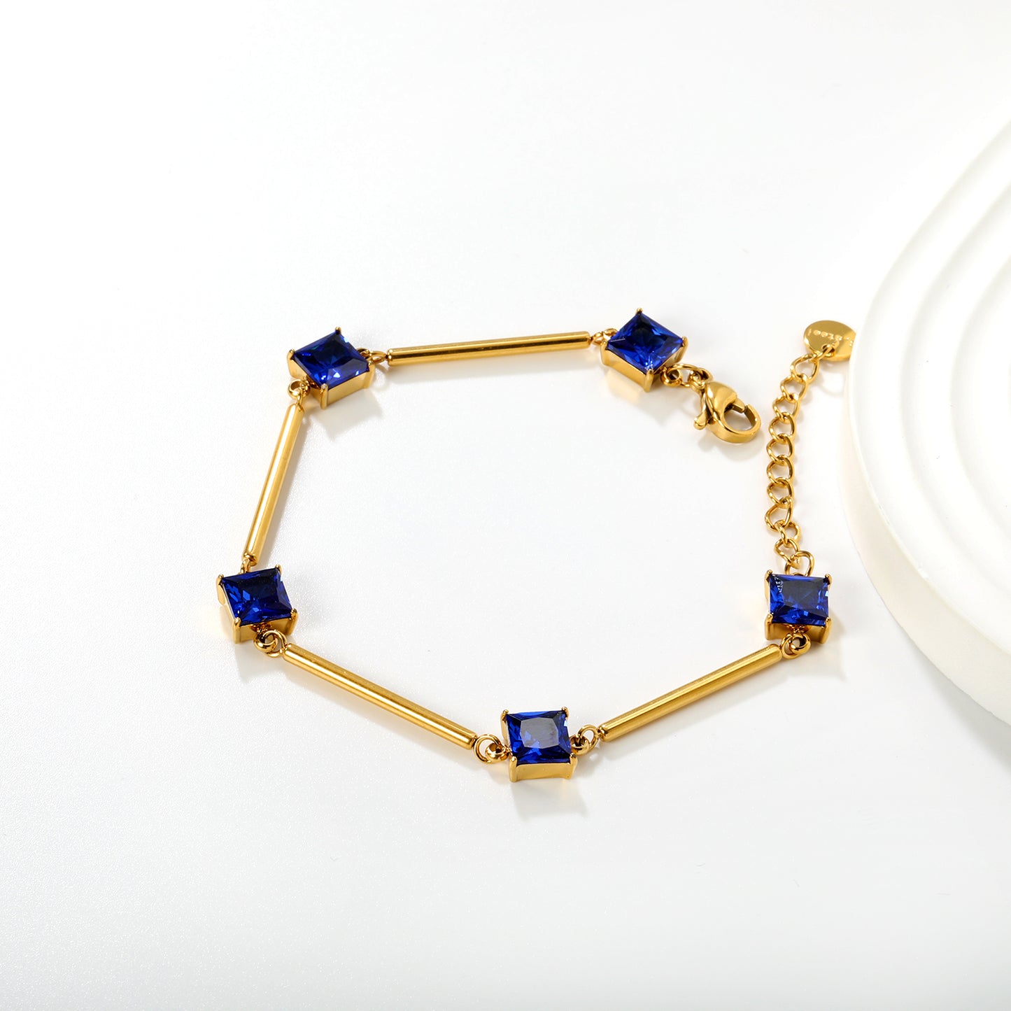 Bulk Waterproof PVD Gold Bamboo Rod & Square CZ Bracelet