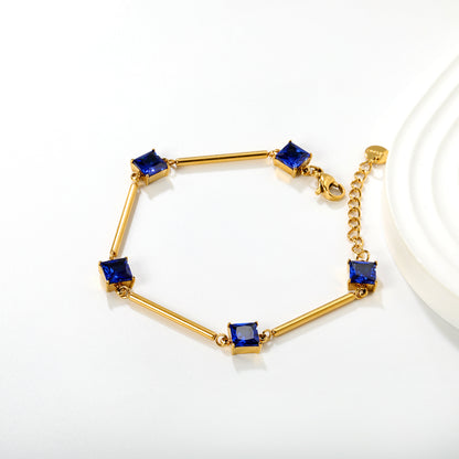 Bulk Waterproof PVD Gold Bamboo Rod & Square CZ Bracelet