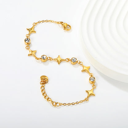 Wholesale Waterproof PVD Gold Star & Round CZ Charm Bracelet