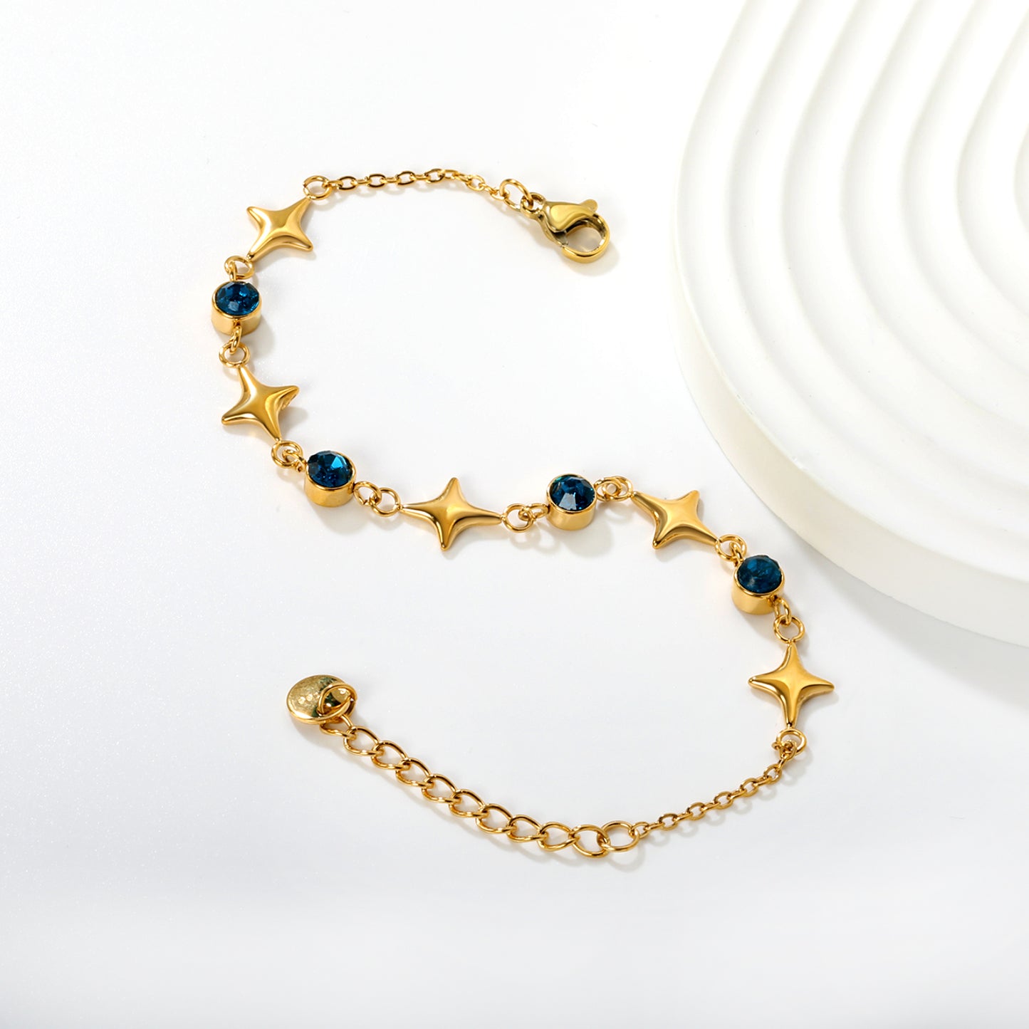 Wholesale Waterproof PVD Gold Star & Round CZ Charm Bracelet