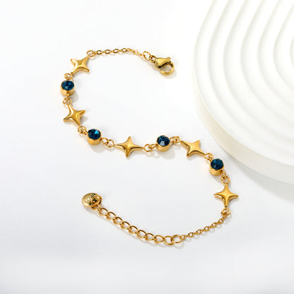 Wholesale Waterproof PVD Gold Star & Round CZ Charm Bracelet