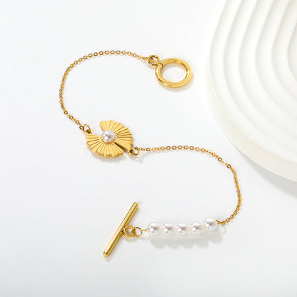 Delicate Light Luxury PVD Gold Pearl Pendant Bracelet Waterproof