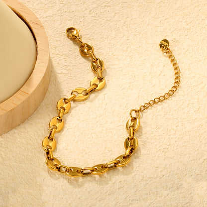 Wholesale Waterproof PVD Gold Niche Pig Nose Link Bracelet