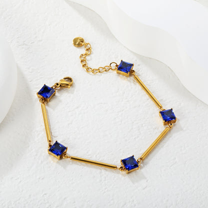 Bulk Waterproof PVD Gold Bamboo Rod & Square CZ Bracelet