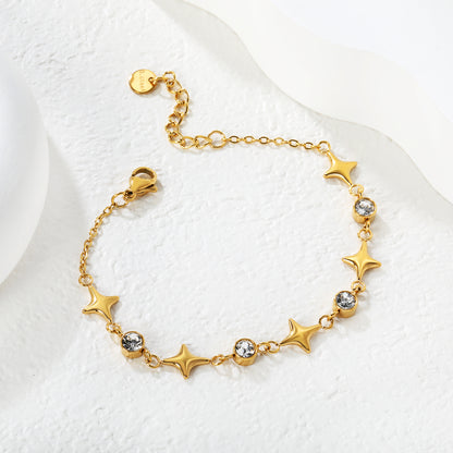 Wholesale Waterproof PVD Gold Star & Round CZ Charm Bracelet