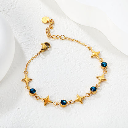 Wholesale Waterproof PVD Gold Star & Round CZ Charm Bracelet