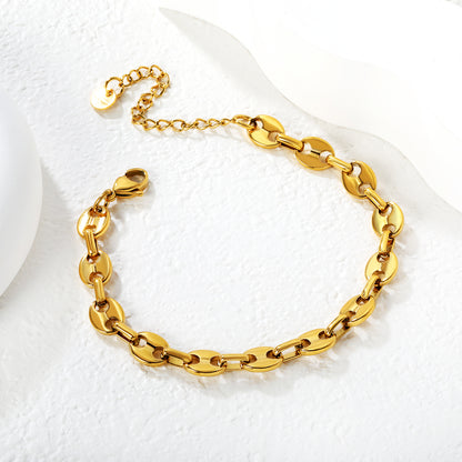 Wholesale Waterproof PVD Gold Niche Pig Nose Link Bracelet