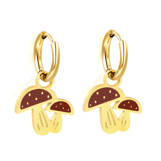 Bulk 18K Gold Mushroom Hoop Earrings Hypoallergenic