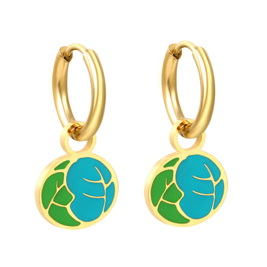 Wholesale 18k gold Circle with Mixed Color Vegetable Leaf Earrings
