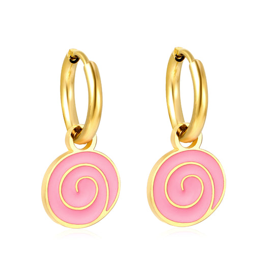 Wholesale 18K Gold Pink Spiral Enamel Drop Earrings Sweet Look