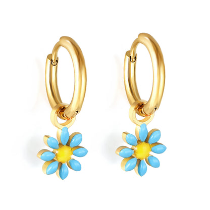 Bulk 18K Gold Blue Flower Hoop Earrings Charming Accessory