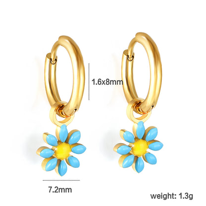 Bulk 18K Gold Blue Flower Hoop Earrings Charming Accessory