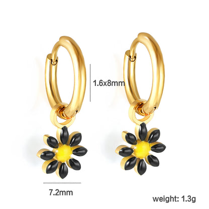 Bulk 18K Gold Blue Flower Hoop Earrings Charming Accessory