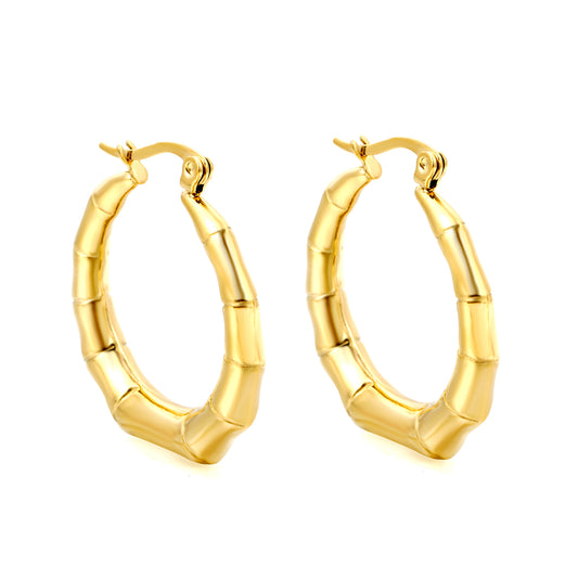 Wholesale Retro Bamboo - Textured Gold Hoop Earrings for Jewelry Retailers