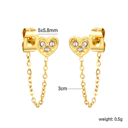 Golden heart with white zirconia + cross link stud earrings Jewelry Supplier
