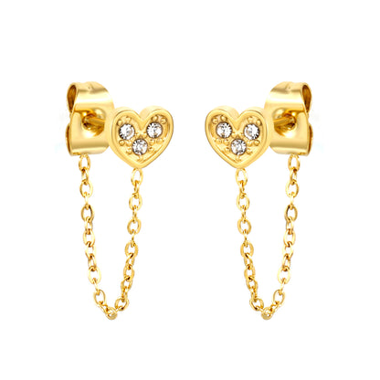 Golden heart with white zirconia + cross link stud earrings Jewelry Supplier