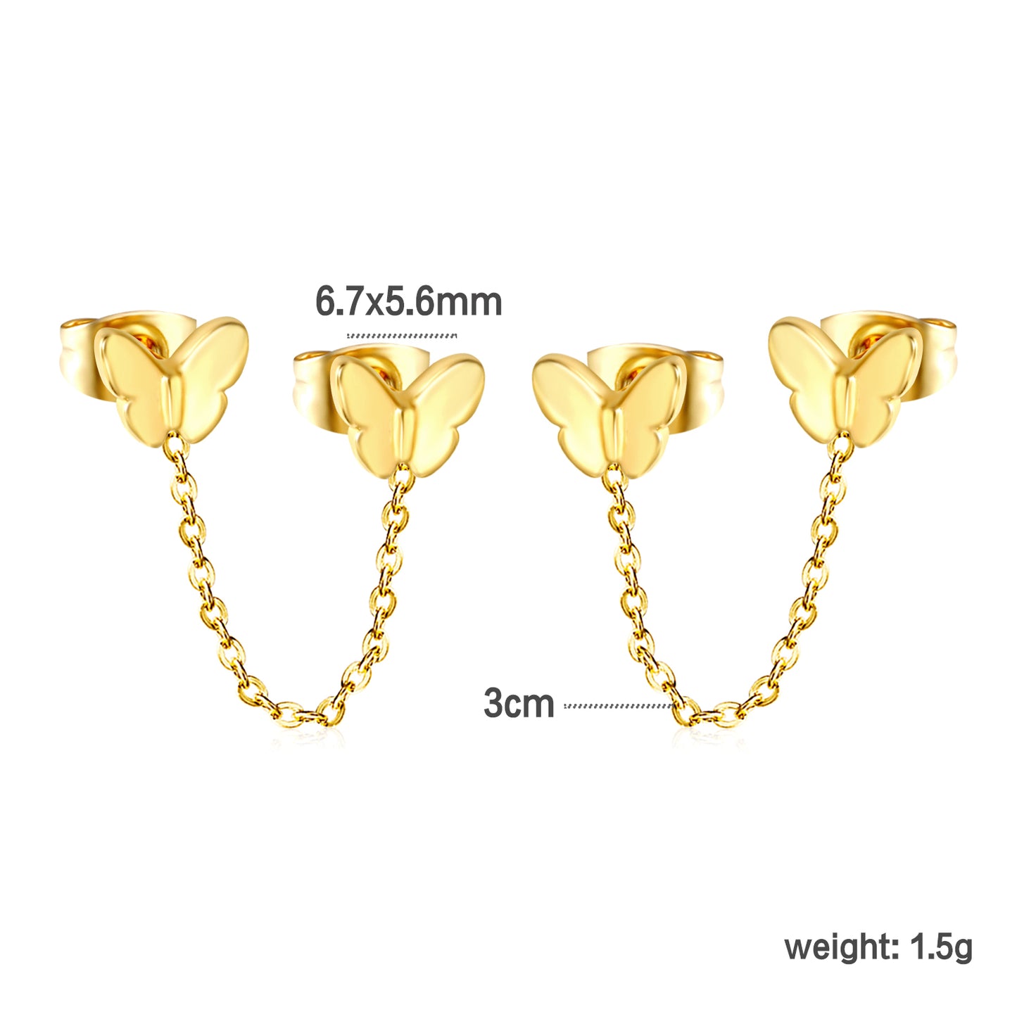 Gold Butterfly + Cross Chain Stud Earrings Jewelry Suppliers
