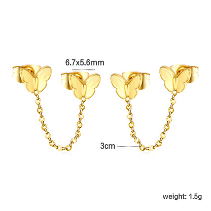 Gold Butterfly + Cross Chain Stud Earrings Jewelry Suppliers