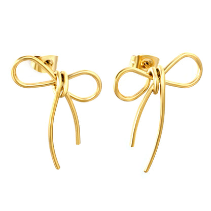 Stainless steel gold bow stud earrings jewelry suppliers