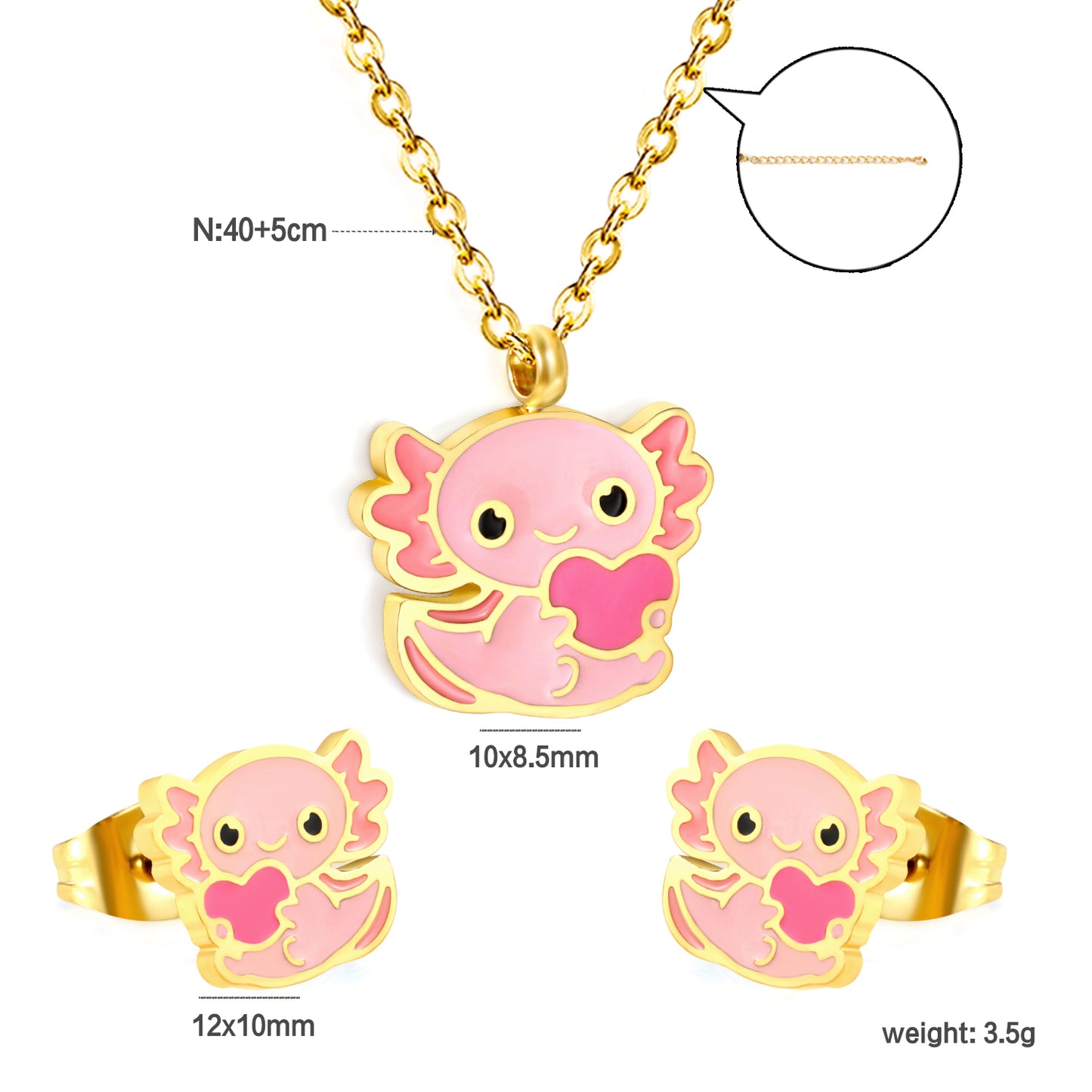 Stainless Steel Gold-Plated Little Monster Set & Cross Chain + Round Tag Jewelry Supplier