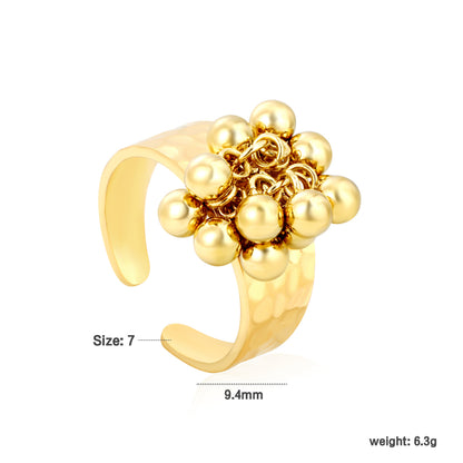 Wholesale Waterproof PVD Gold French Tassel Bead Open Ring 9.4mm