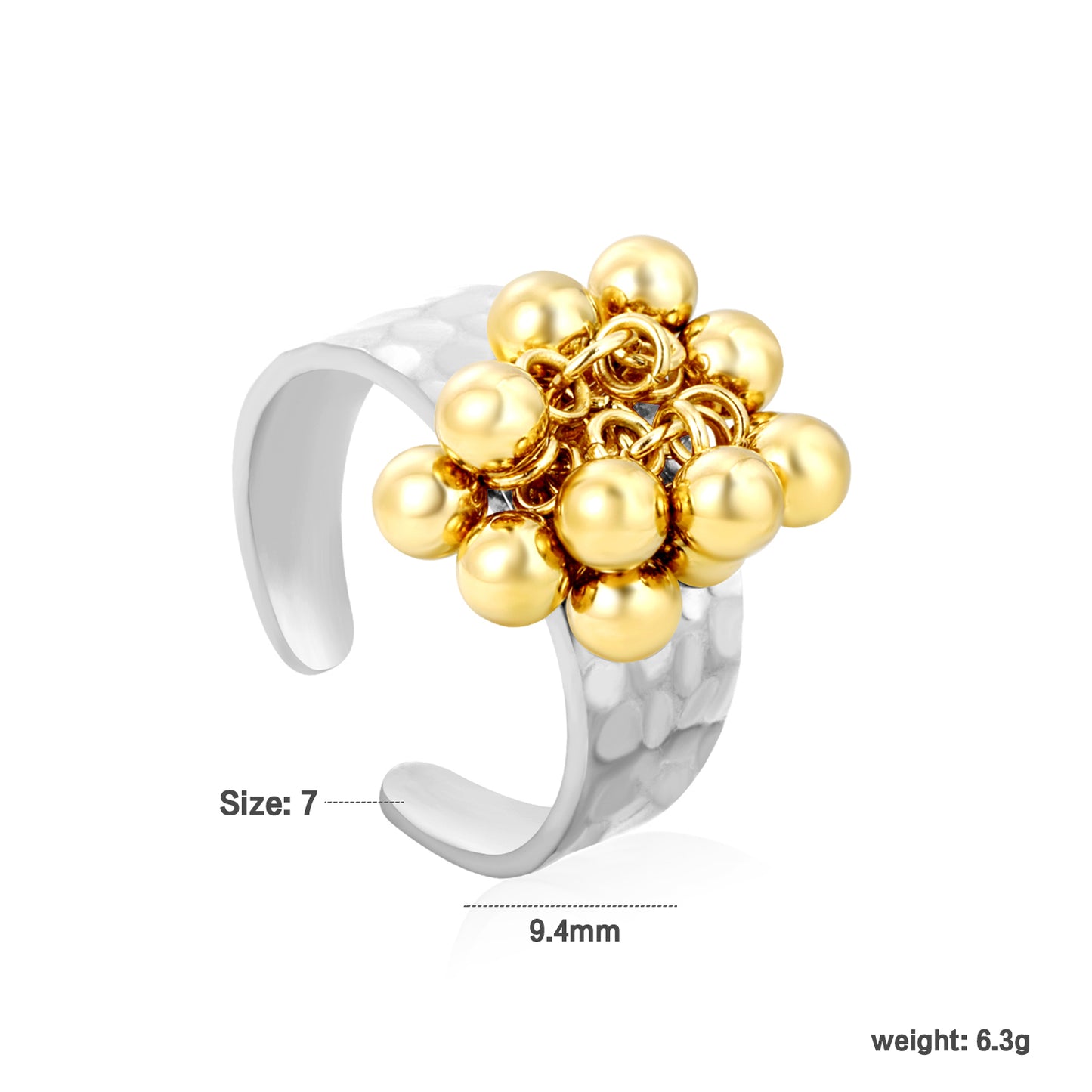 Wholesale Waterproof PVD Gold French Tassel Bead Open Ring 9.4mm