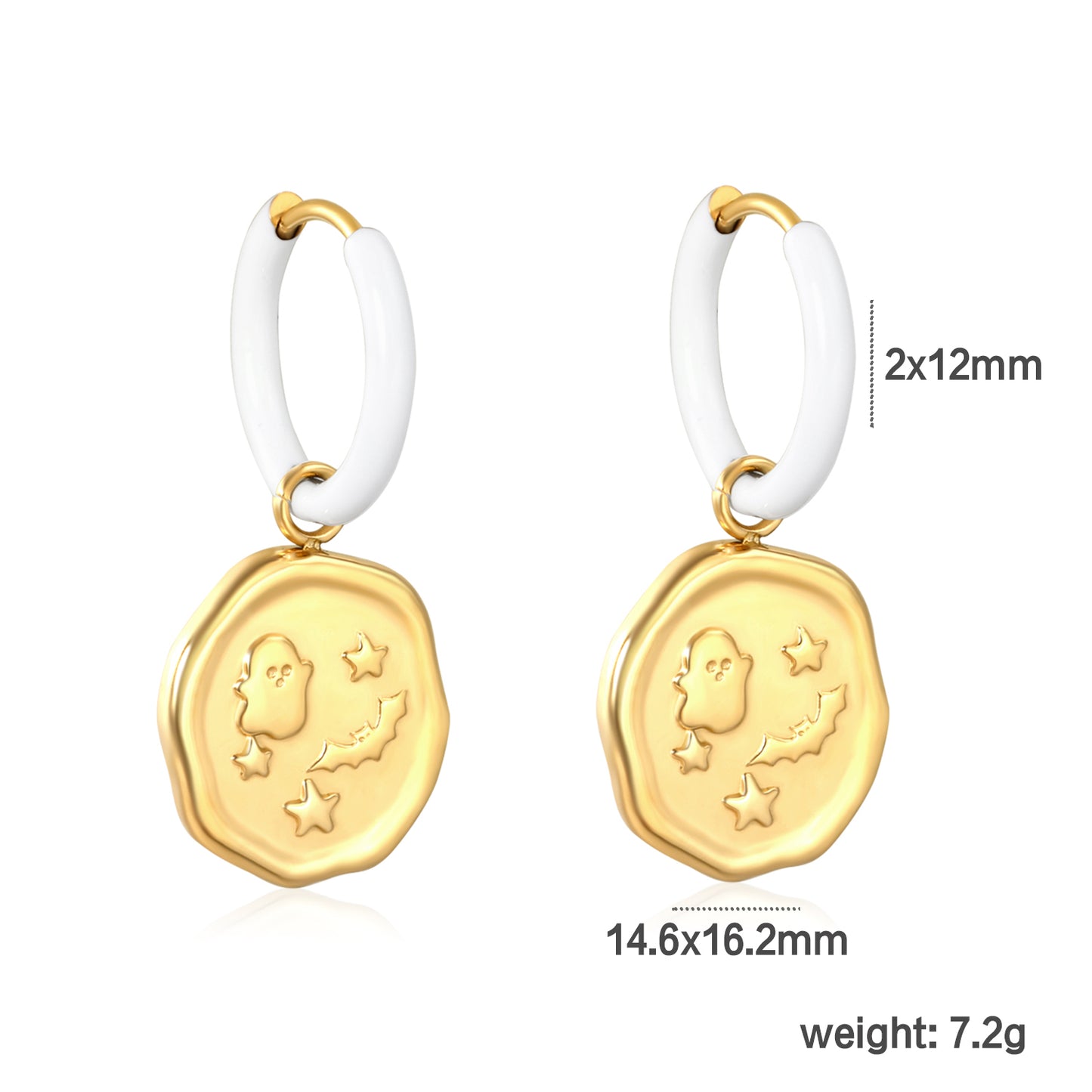 Wholesale Waterproof PVD Gold White Enamel Halloween Earrings