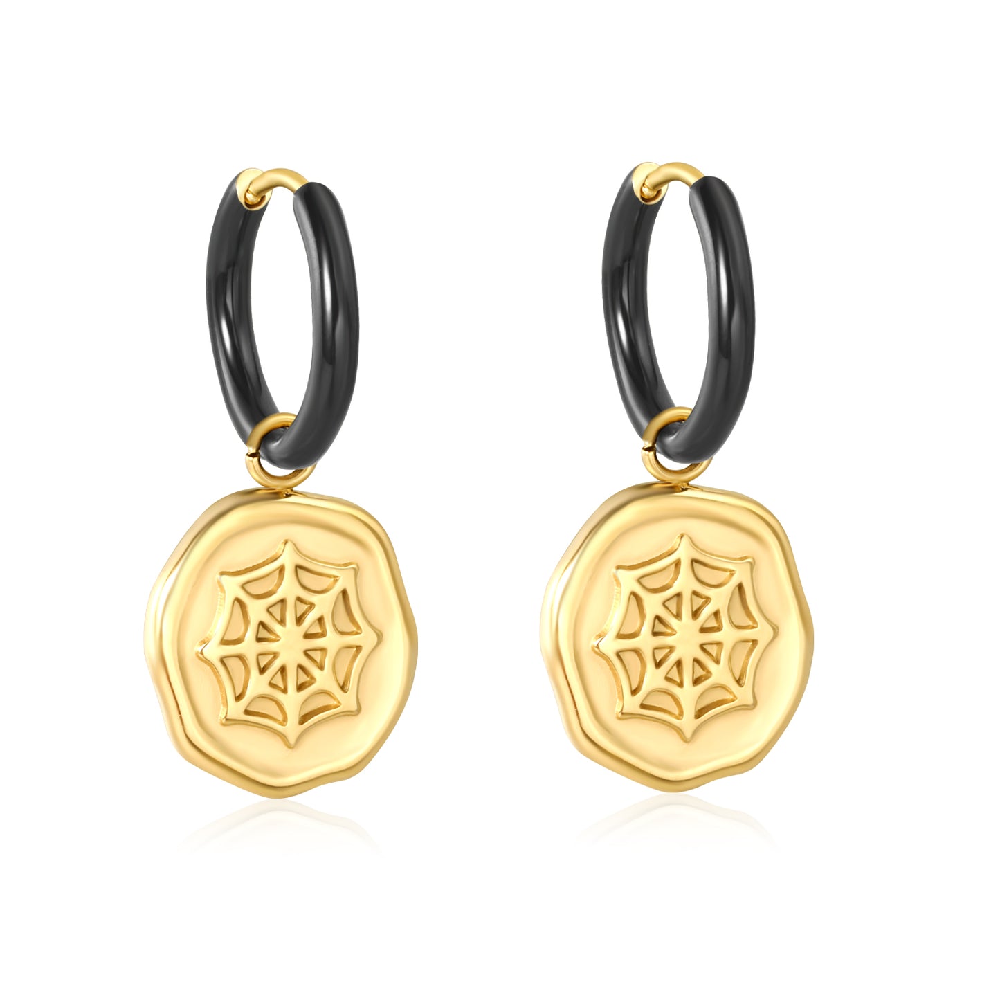 Wholesale Waterproof PVD Gold Halloween Spider Web Hoop Earrings