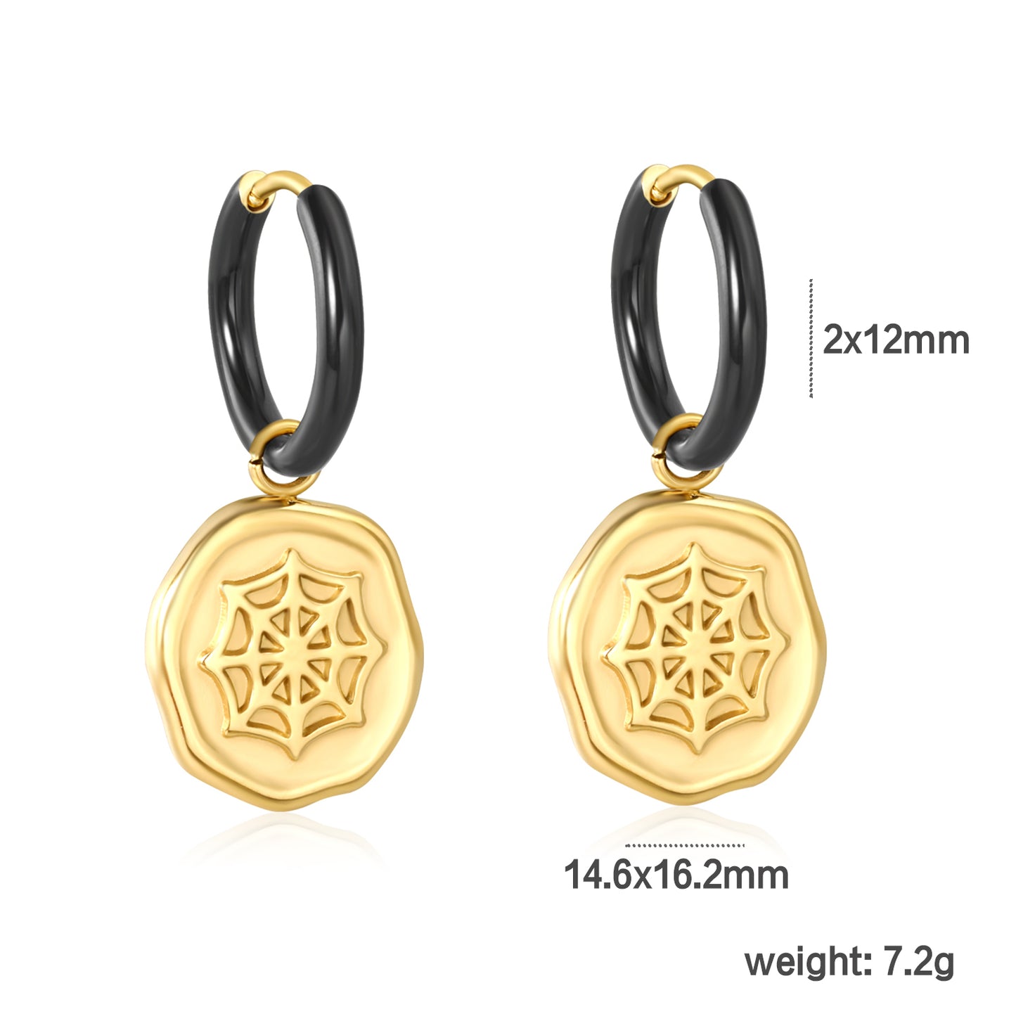 Wholesale Waterproof PVD Gold Halloween Spider Web Hoop Earrings