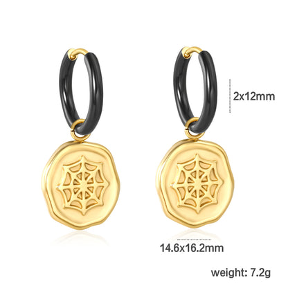 Wholesale Waterproof PVD Gold Halloween Spider Web Hoop Earrings