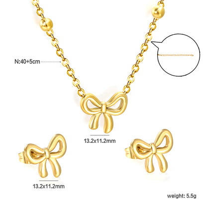 Stainless Steel Gold-Plated Bow Jewelry Set with Round Tag Jewelry Supplier