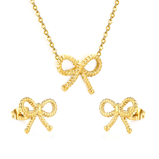 Stainless Steel Gold Bow Set & Cross Chain Jewelry Supplier
