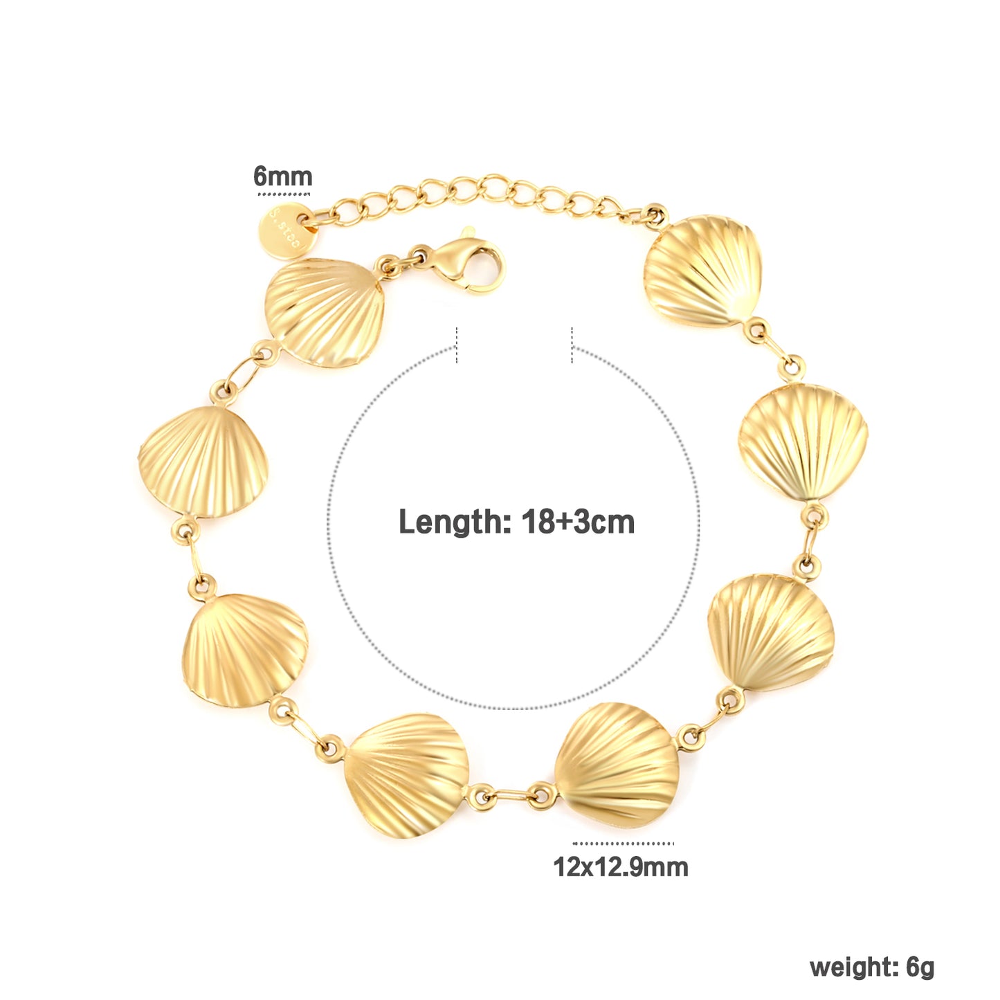 Bulk PVD Gold Hollow Shell Ocean Charm Bracelet Non-Tarnish