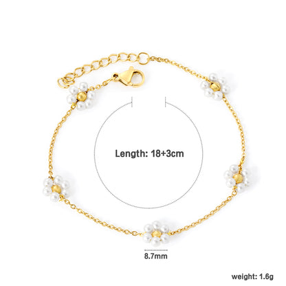 Wholesale Waterproof PVD Gold Pearl Flower & Steel Bead Bracelet