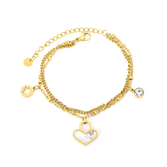 Multi-Element Layered PVD Gold Star & Shell Double Bracelet