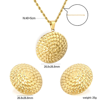 Stainless Steel Gold Round Thread Set & Twisted Chain + Round Pendant Jewelry Supplier