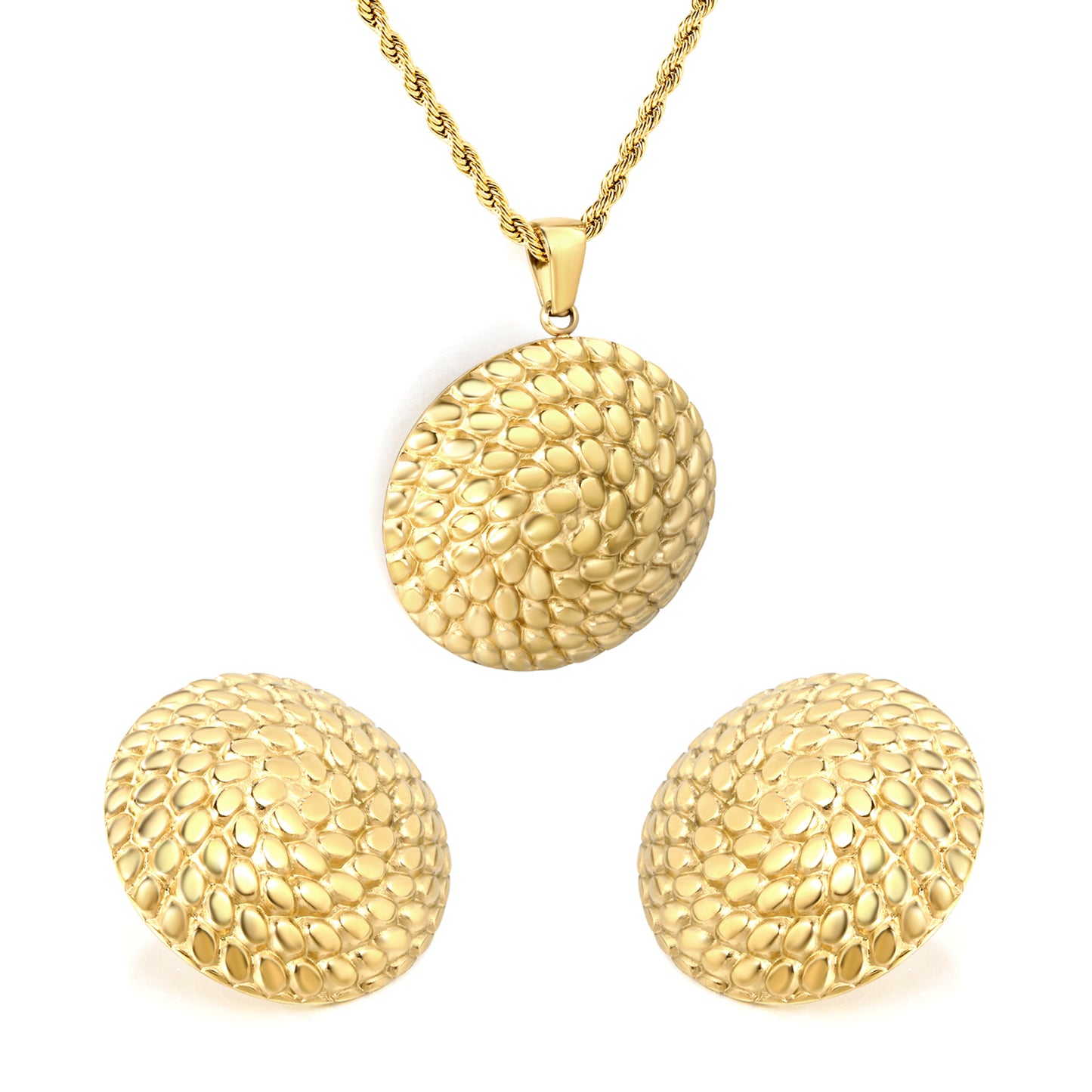 Stainless Steel Gold Round Thread Set & Twisted Chain + Round Pendant Jewelry Supplier