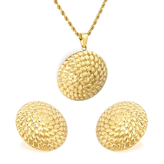 Stainless Steel Gold Round Thread Set & Twisted Chain + Round Pendant Jewelry Supplier